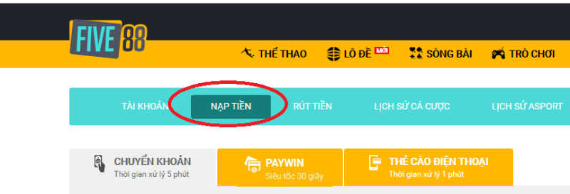 Nạp tiền Paywin tại nhà cái Five88