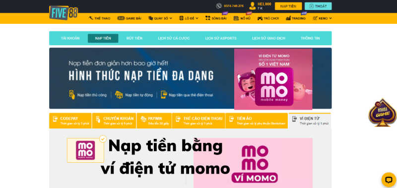 Nạp tiền Ví Momo cực đơn giản